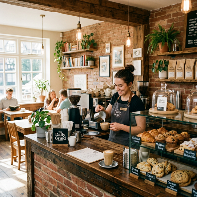 Cozy coffee shop with friendly barista